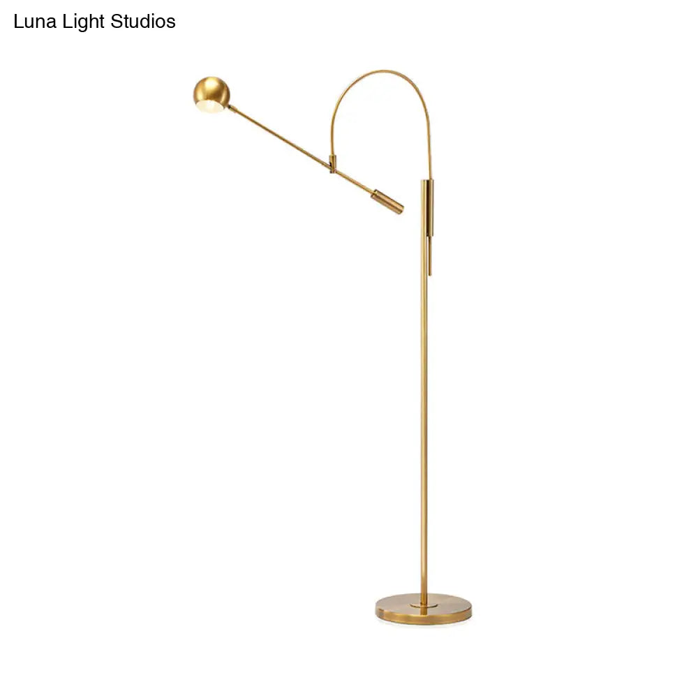 Swivelable Floor Lamp With Dome Shade - Arch/Right Angle Postmodern Metal 1-Light Gold Stand