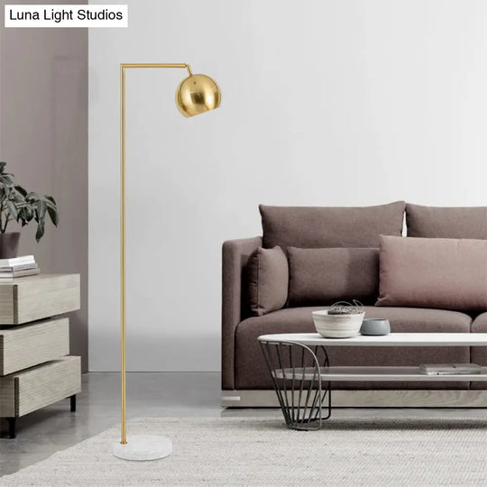 Swivelable Floor Lamp With Dome Shade - Arch/Right Angle Postmodern Metal 1-Light Gold Stand