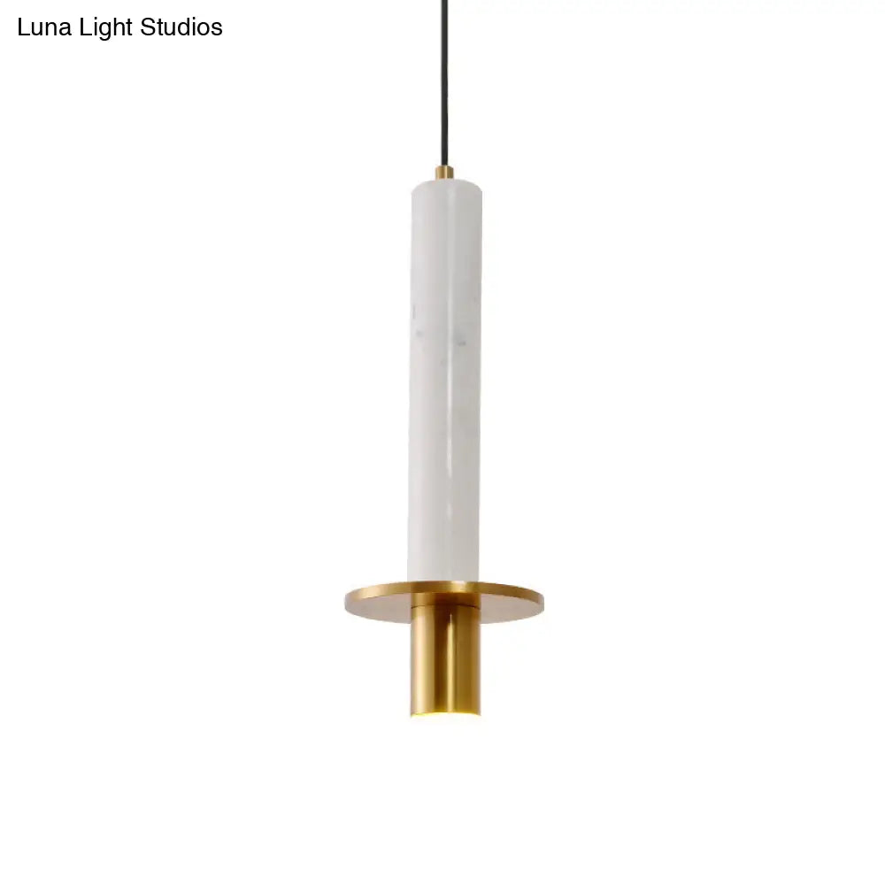 Marbled Sword Pendant Ceiling Light With Led And Brass Finish For Dining Room White