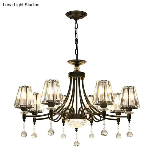 Tapered Ceiling Chandelier Black Pendant Light Kit - Modern Cut Crystal 3/6/8 Heads