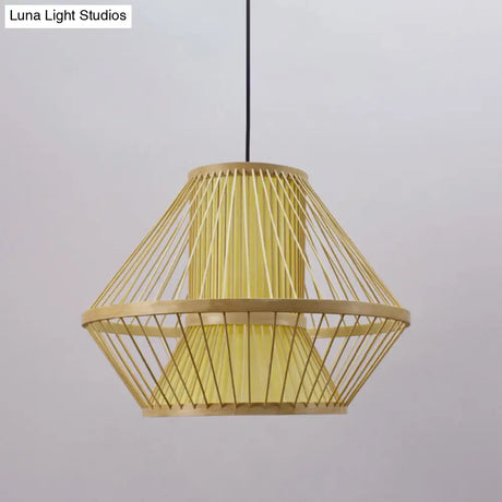 Tapered Chinese Bamboo Pendant Light With 1 Head - Beige Dining Room Lighting Fixture