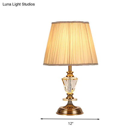 Tapered Countryside Crystal Table Lamp With Single Bulb In Beige - Elegant Night Light For Living