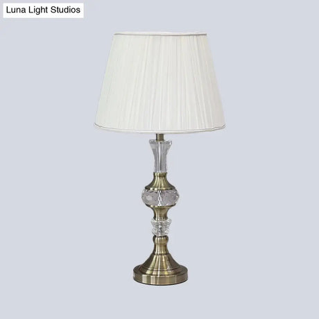 Tapered Drum Crystal Task Lamp In White Contemporary Fabric 1 Head Reading Light