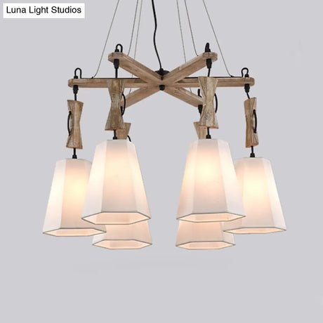 Tapered Fabric Chandelier With 6 Traditional Lights - Living Room Pendant In White/Black/Flaxen