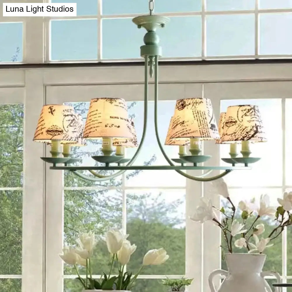 Tapered Green Metal Pendant Light Nordic Style Hanging For Kindergarten