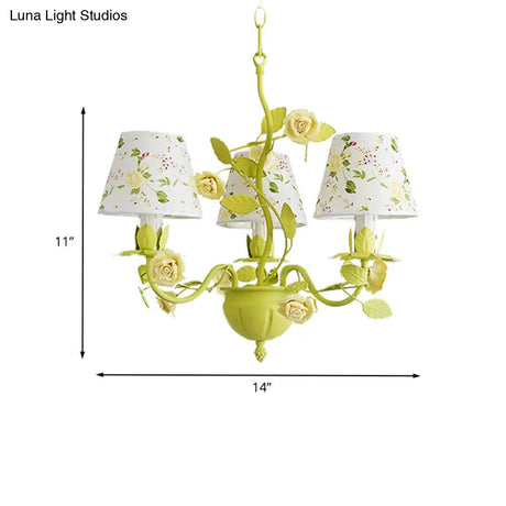Tapered Green Pendant Chandelier With Traditional Metal Heads And Rose Decoration