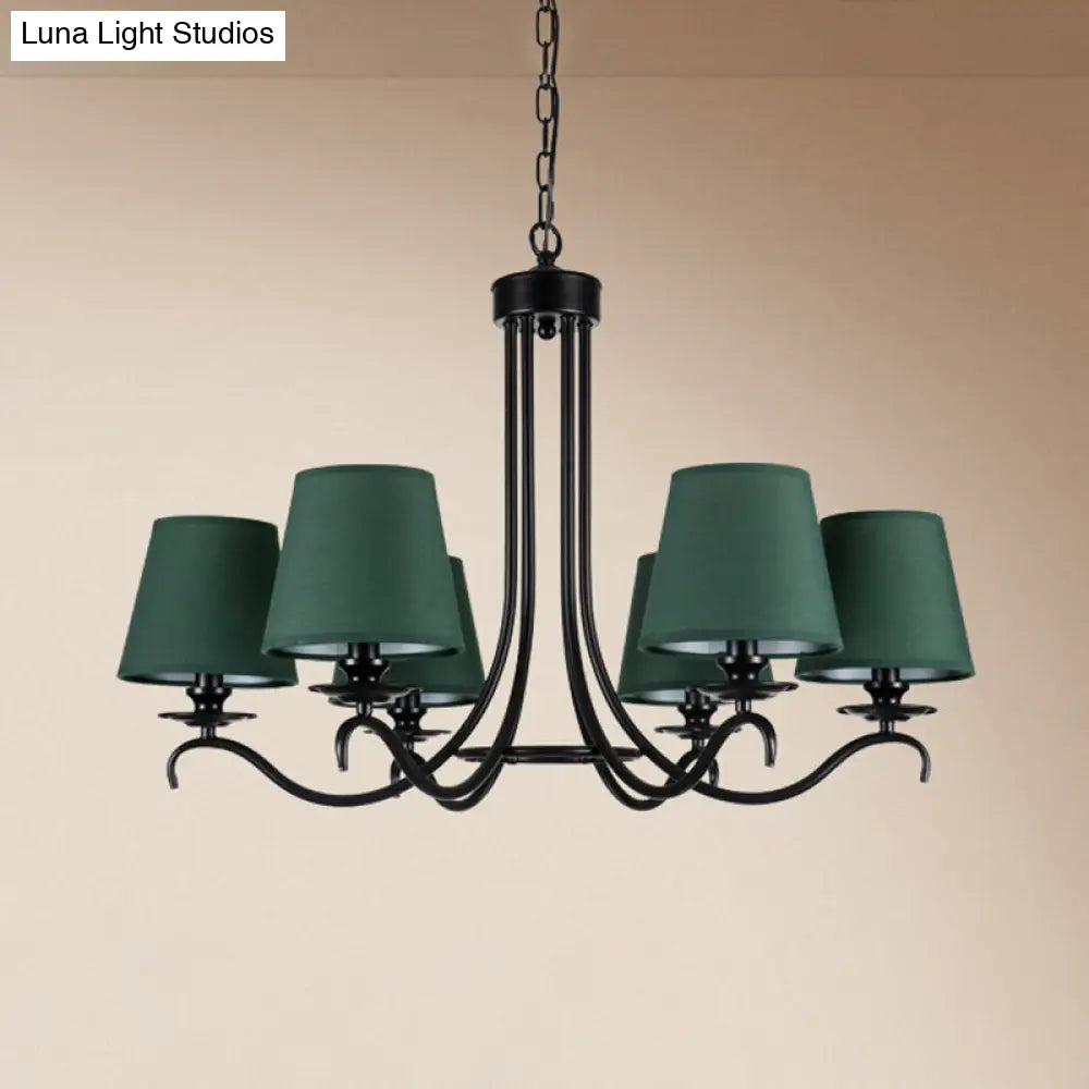Tapered Green Rustic Chandelier: Fabric Pendant Light Kit With 6 Lights For Dining Room