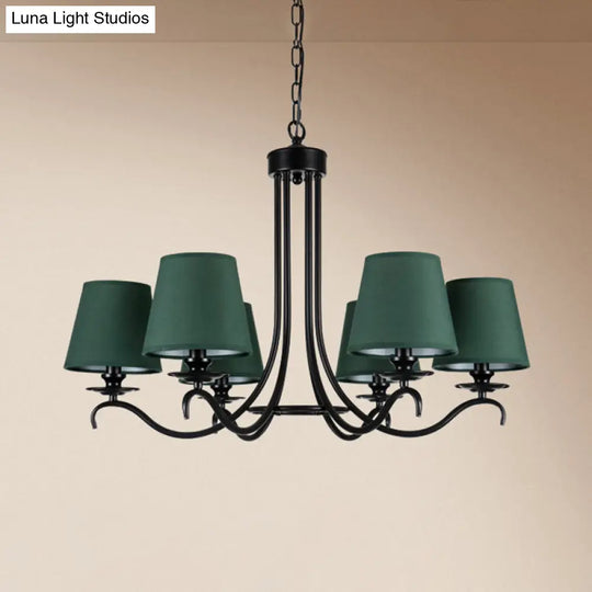 Tapered Green Rustic Chandelier: Fabric Pendant Light Kit With 6 Lights For Dining Room