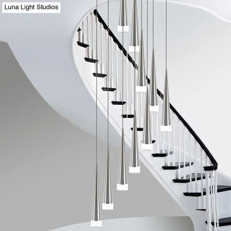 Tapered Hanging Lamp Kit: Simple Metal Black/Silver/Gold Pendant Light In Warm/White/Neutral