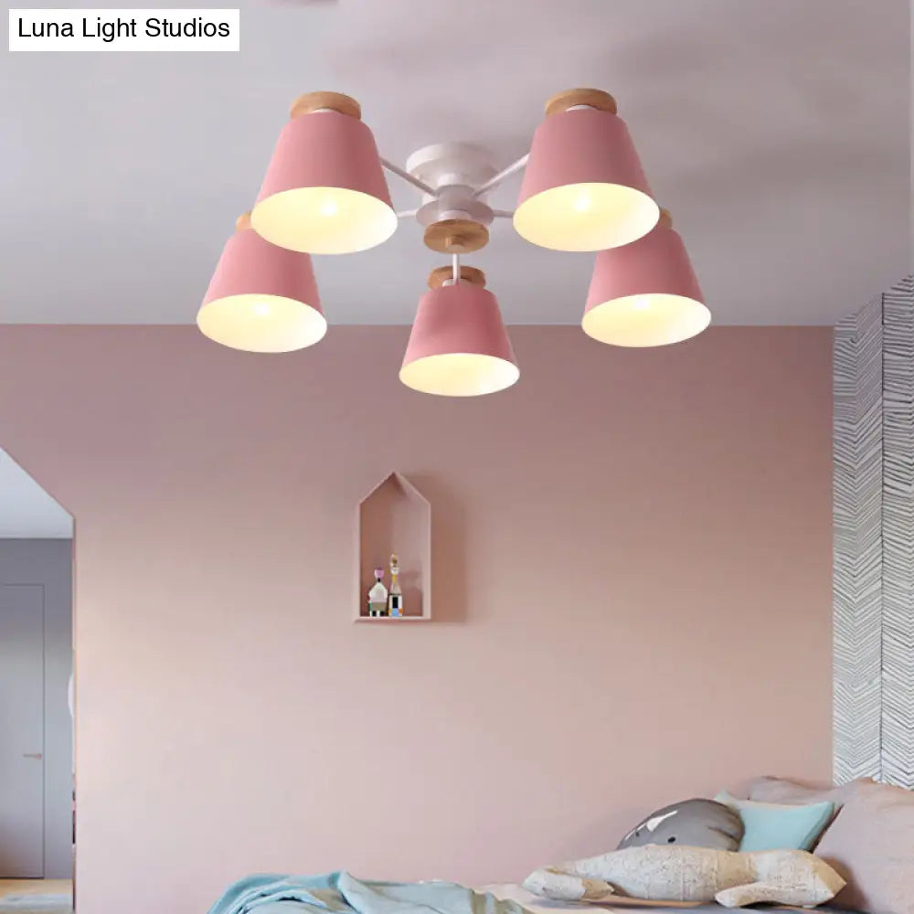 Tapered Metal Bedroom Semi Flush Chandelier - Elegant Macaron Inspired Ceiling Light Fixture 3 /