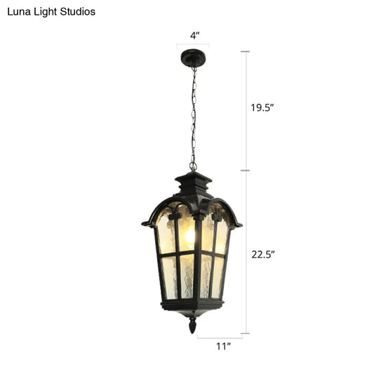 Tapered Rippled Glass Pendant Light - Classic Single Bulb Suspension Lamp For Courtyard In Black /