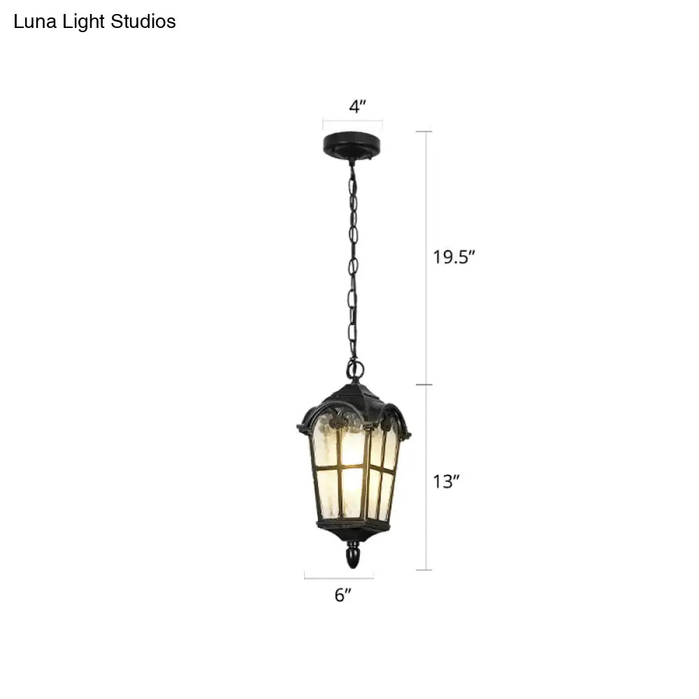 Tapered Rippled Glass Pendant Light - Classic Single Bulb Suspension Lamp For Courtyard In Black / 6