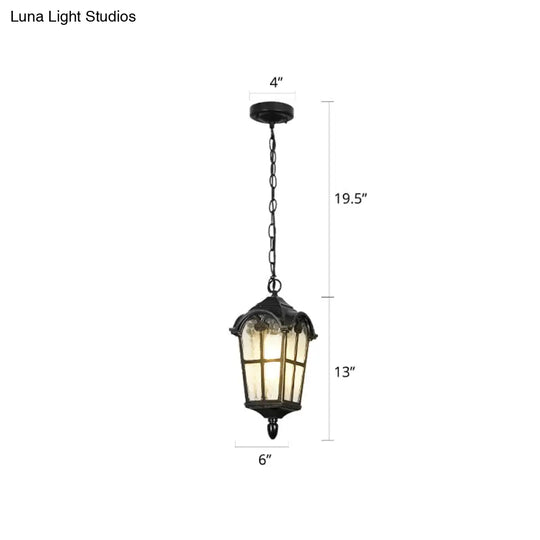 Tapered Rippled Glass Pendant Light - Classic Single Bulb Suspension Lamp For Courtyard In Black / 6