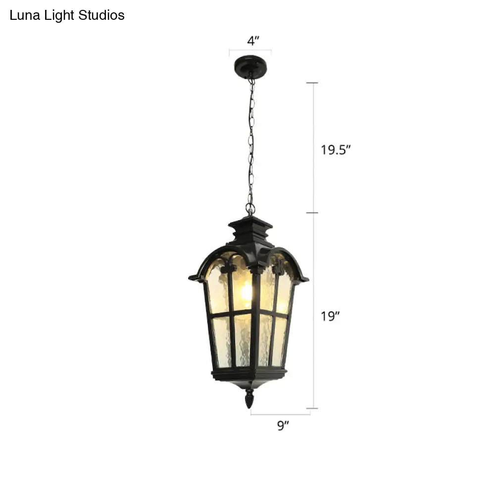 Tapered Rippled Glass Pendant Light - Classic Single Bulb Suspension Lamp For Courtyard In Black / 9