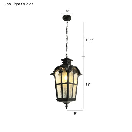 Tapered Rippled Glass Pendant Light - Classic Single Bulb Suspension Lamp For Courtyard In Black / 9