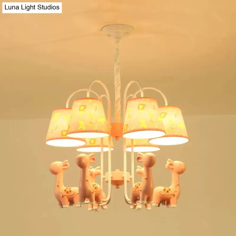 Tapered Shade Giraffe Metal Chandelier: Hanging Lamp With 6 Bulbs For Nursing Room