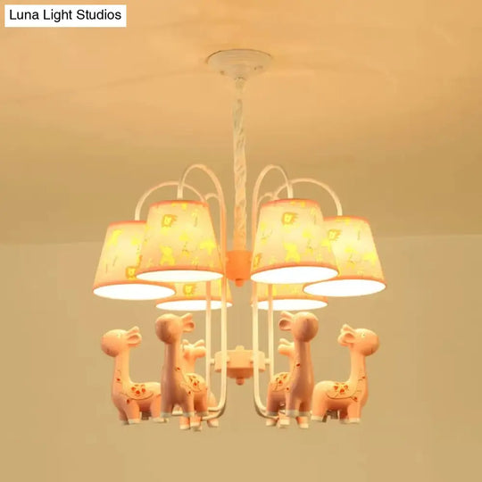 Tapered Shade Giraffe Metal Chandelier: Hanging Lamp With 6 Bulbs For Nursing Room