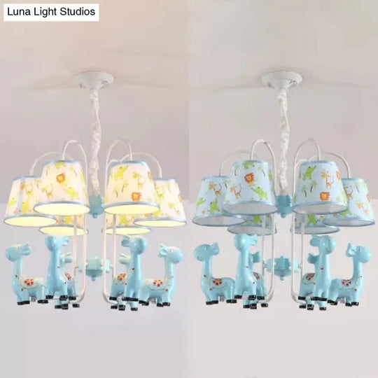Tapered Shade Giraffe Metal Chandelier: Hanging Lamp With 6 Bulbs For Nursing Room