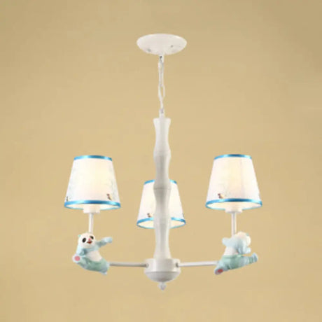Tapered Shade Suspension Panda Chandelier In Blue/Pink For Kindergarten 3 / Blue