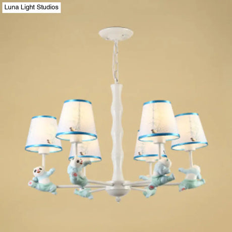 Tapered Shade Suspension Panda Chandelier In Blue/Pink For Kindergarten