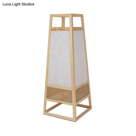 Tapered Wood Desk Lamp - Chinese Style Beige Task Lighting For Living Room