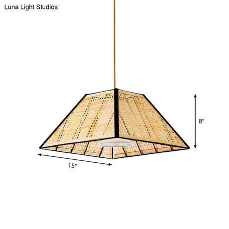 Tea House Pendulum Light: Asian Beige Suspended Pendant Lamp With Rattan Shade