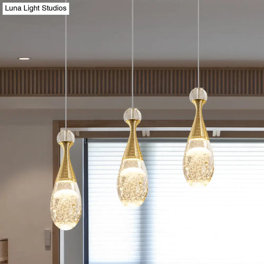Chrome Teardrop Crystal Pendant Light - 3 Bulb Modernist Ceiling Fixture For Dining Room