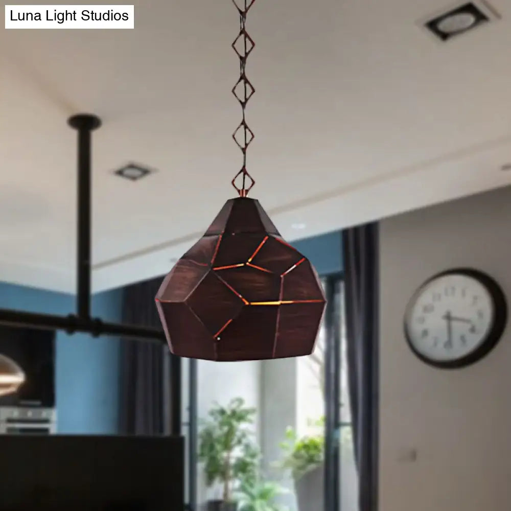 Teardrop Hanging Light With Metal Chain- 1 Wrought Iron Pendant Lamp For Restaurants
