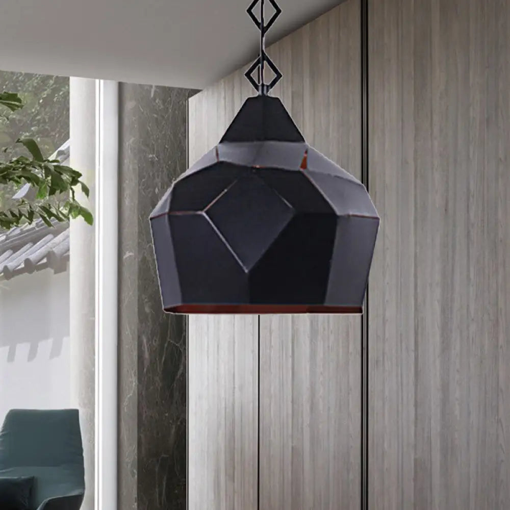 Teardrop Hanging Light With Metal Chain- 1 Wrought Iron Pendant Lamp For Restaurants Black / 16’