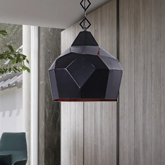 Teardrop Hanging Light With Metal Chain- 1 Wrought Iron Pendant Lamp For Restaurants Black / 16’