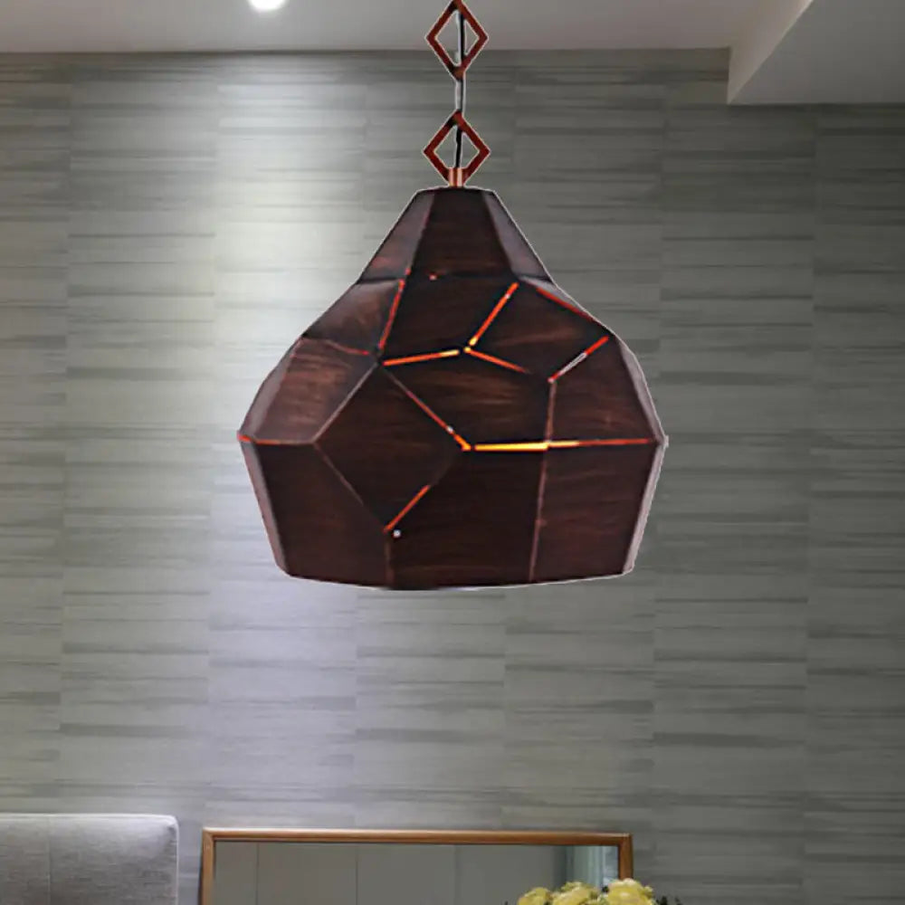 Teardrop Hanging Light With Metal Chain- 1 Wrought Iron Pendant Lamp For Restaurants Rust / 16’