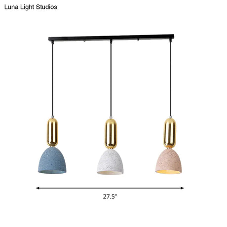 Terrazzo Macaron Dome Pendant Light With 3 White-Pink-Blue Lights - Perfect For Restaurants (Linear