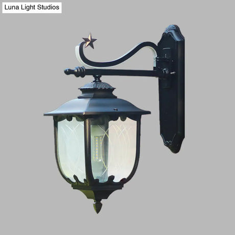 Textured Black Lantern Wall Sconce With Water Glass - Outdoor Mount Lamp (1 Light 9 Or 13 Width)