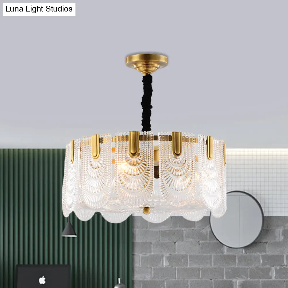 Textured Glass Layered Ceiling Light - Modern Brass Chandelier With 3/8 Lights