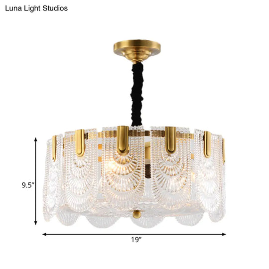 Modern Textured Glass Chandelier With 3-8 Lights In Brass