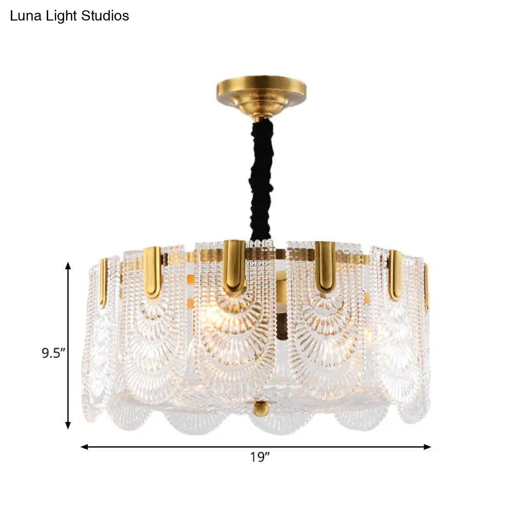 Textured Glass Layered Ceiling Light - Modern Brass Chandelier With 3/8 Lights