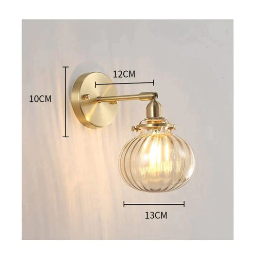 The Bedside Of Nordic Bedroom Copper Wall Lamp Copper+Champagne Lampshade / 7 Watts White Light