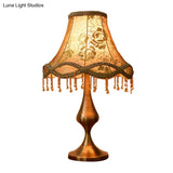 Thérèse - Vintage Brass 1 Head Night Stand Lamp Floral Print Fabric Flared Table Light With