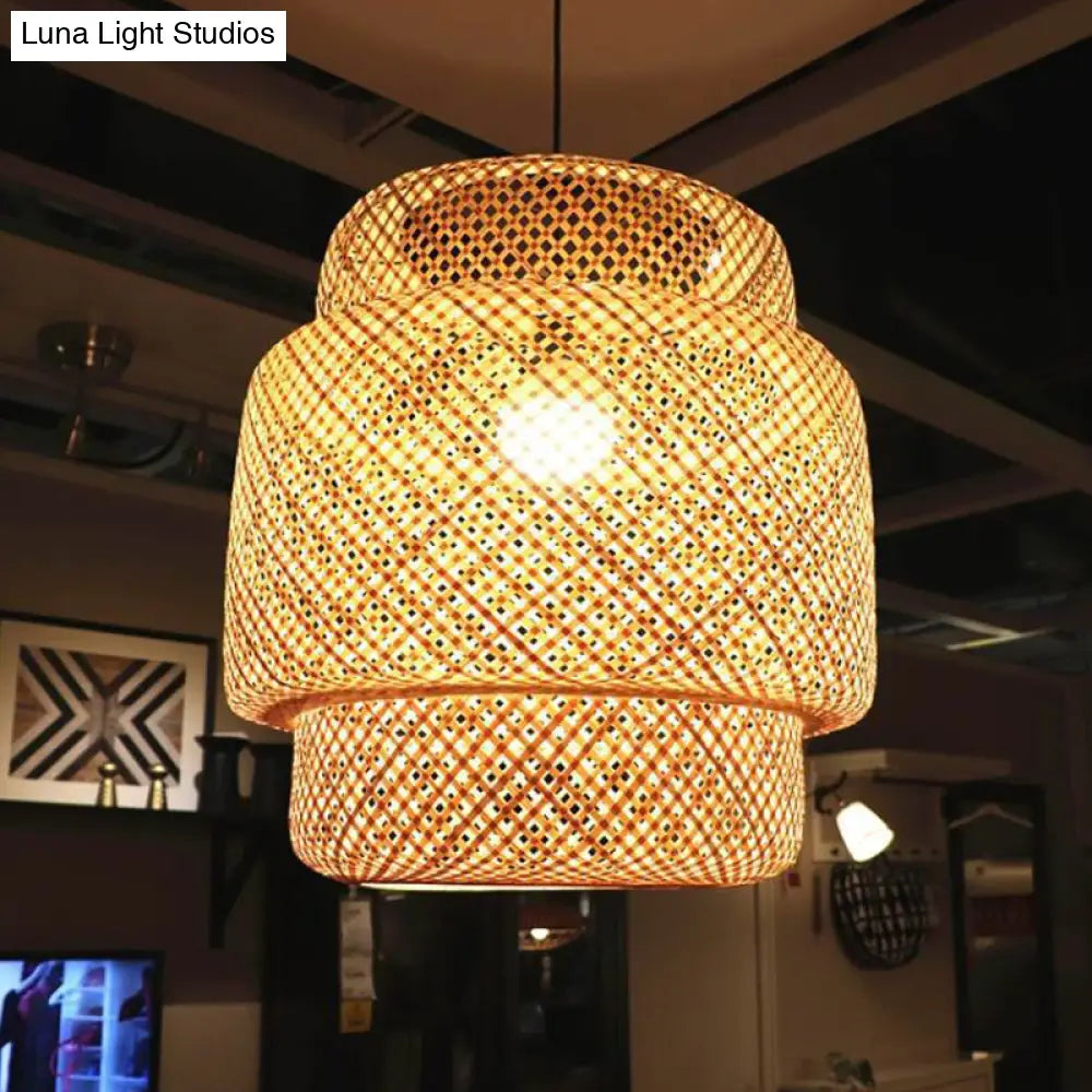 Tiered Bamboo Pendant Light In Modern Beige - Perfect For Restaurant Or Home