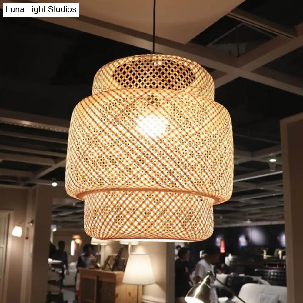 Tiered Bamboo Pendant Light In Modern Beige - Perfect For Restaurant Or Home