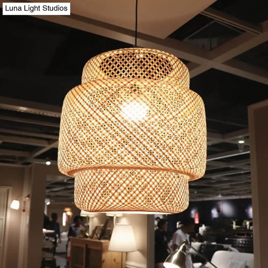 Tiered Bamboo Pendant Light In Modern Beige - Perfect For Restaurant Or Home