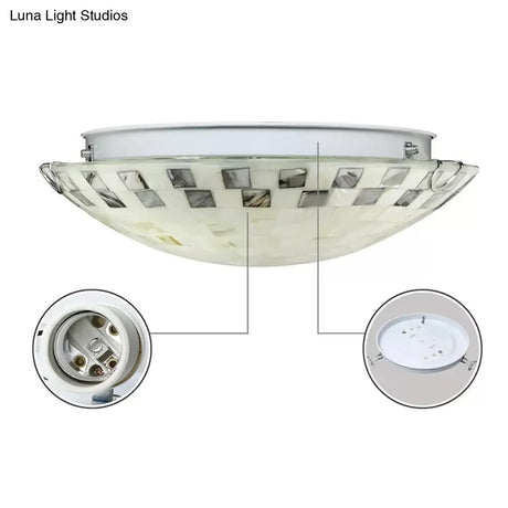 Tiffany 2 - Light Shell Flush Mount Ceiling Light In Beige For Bedroom - 3’ H X 12’ D