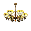 Tiffany Antique Glass Chandelier In Green/Yellow With 6 Bowl Shade Heads For Hotels Yellow