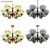 Tiffany Antique Glass Chandelier In Green/Yellow With 6 Bowl Shade Heads For Hotels