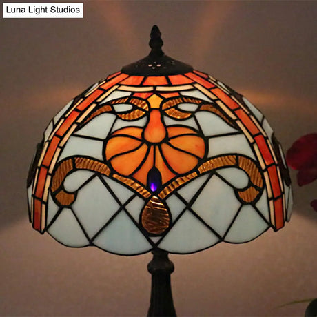 Tiffany Antique Stained Glass Desk Lamp Brown Domed Reading Light For Living Room