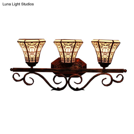 Tiffany Antique Wall Light With Glass Pattern - 3 Lights For Study Room In Beige