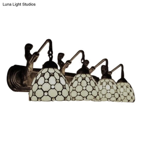 Tiffany Beige Glass Dome Wall Sconce With Antique Brass Finish - 4 Lights