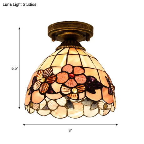 Tiffany Beige/Pink/Orange Shell Mini Flush Light Fixture - Natural Decorative Ceiling Lamp