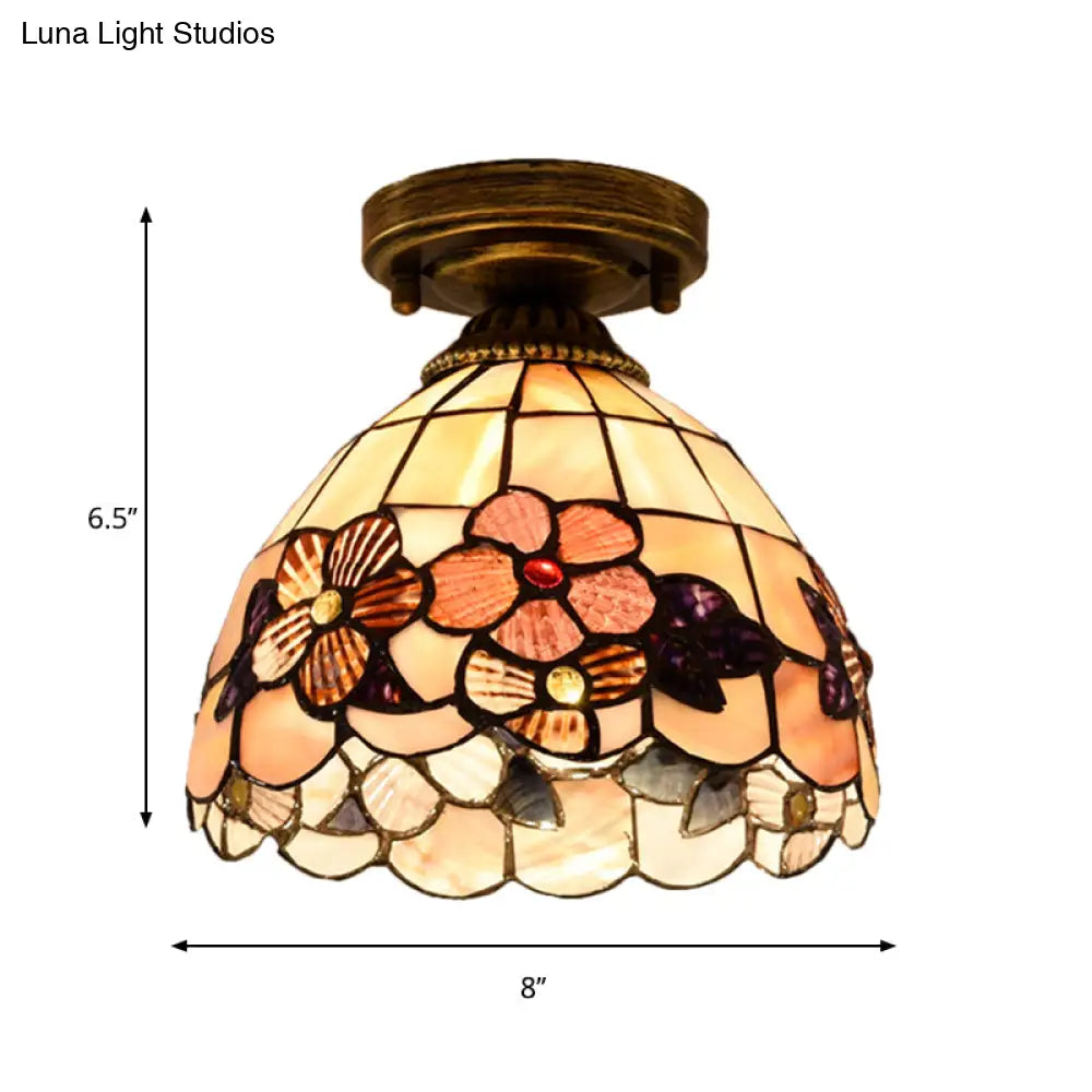 Tiffany Beige/Pink/Orange Shell Mini Flush Light Fixture - Natural Decorative Ceiling Lamp