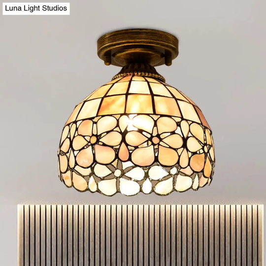 Tiffany Beige/Pink/Orange Shell Mini Flush Light Fixture - Natural Decorative Ceiling Lamp Beige